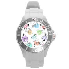 Cartoon-bird-cute-doodle-bird Round Plastic Sport Watch (l) by Simbadda