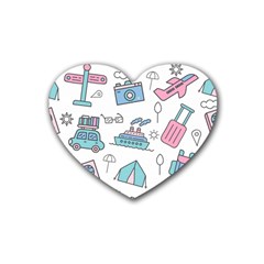 Transportation Seamless Pattern Rubber Heart Coaster (4 Pack) by Simbadda