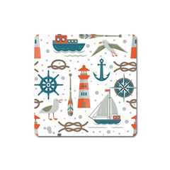 Nautical-elements-pattern-background Square Magnet by Simbadda