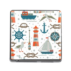 Nautical-elements-pattern-background Memory Card Reader (square 5 Slot) by Simbadda