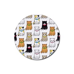 Cat-kitten-seamless-pattern Rubber Coaster (round) by Simbadda
