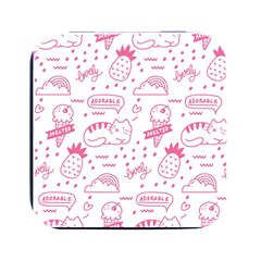 Cute-girly-seamless-pattern Square Metal Box (black)