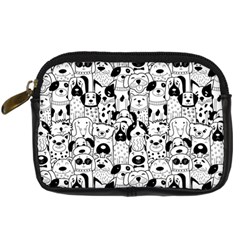 Seamless-pattern-with-black-white-doodle-dogs Digital Camera Leather Case by Simbadda