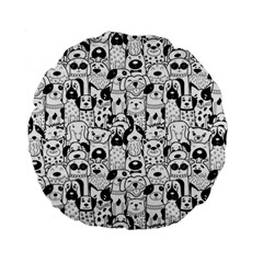 Seamless-pattern-with-black-white-doodle-dogs Standard 15  Premium Flano Round Cushions by Simbadda