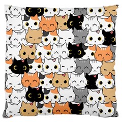 Cute-cat-kitten-cartoon-doodle-seamless-pattern Large Premium Plush Fleece Cushion Case (one Side) by Simbadda