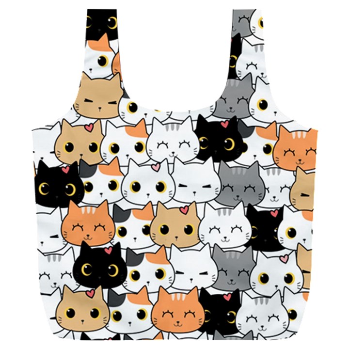 Cute-cat-kitten-cartoon-doodle-seamless-pattern Full Print Recycle Bag (XXXL)