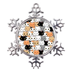 Cute-cat-kitten-cartoon-doodle-seamless-pattern Metal Large Snowflake Ornament