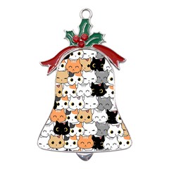 Cute-cat-kitten-cartoon-doodle-seamless-pattern Metal Holly Leaf Bell Ornament