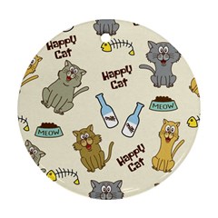 Happy-cats-pattern-background Round Ornament (two Sides)