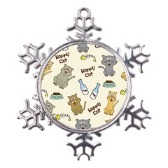 Happy-cats-pattern-background Metal Large Snowflake Ornament