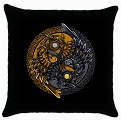 Yin-yang-owl-doodle-ornament-illustration Throw Pillow Case (black) by Simbadda