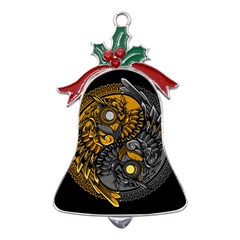 Yin-yang-owl-doodle-ornament-illustration Metal Holly Leaf Bell Ornament