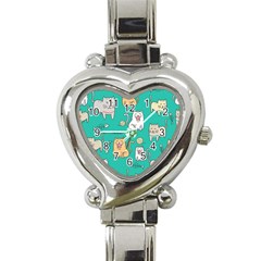 Seamless-pattern-cute-cat-cartoon-with-hand-drawn-style Heart Italian Charm Watch by Simbadda