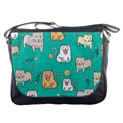 Seamless-pattern-cute-cat-cartoon-with-hand-drawn-style Messenger Bag by Simbadda