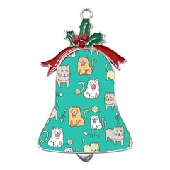 Seamless-pattern-cute-cat-cartoon-with-hand-drawn-style Metal Holly Leaf Bell Ornament