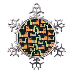 Seamless-pattern-with-cats Metal Large Snowflake Ornament