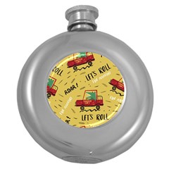 Childish-seamless-pattern-with-dino-driver Round Hip Flask (5 Oz)