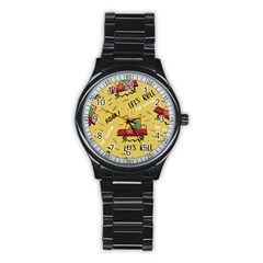 Childish-seamless-pattern-with-dino-driver Stainless Steel Round Watch by Simbadda