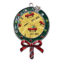 Childish-seamless-pattern-with-dino-driver Metal X mas Lollipop With Crystal Ornament
