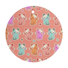 Cute-kawaii-kittens-seamless-pattern Round Ornament (two Sides)