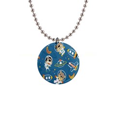Seamless-pattern-funny-astronaut-outer-space-transportation 1  Button Necklace