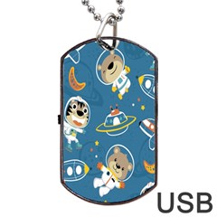 Seamless-pattern-funny-astronaut-outer-space-transportation Dog Tag Usb Flash (one Side) by Simbadda