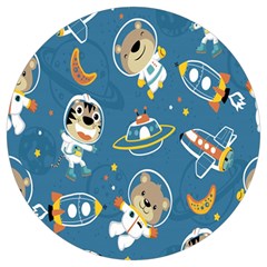 Seamless-pattern-funny-astronaut-outer-space-transportation Round Trivet by Simbadda