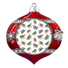 Seamless-pattern-with-hand-drawn-bird-black Metal Snowflake And Bell Red Ornament