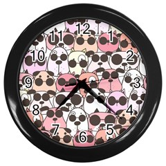 Cute-dog-seamless-pattern-background Wall Clock (Black)