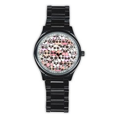 Cute-dog-seamless-pattern-background Stainless Steel Round Watch