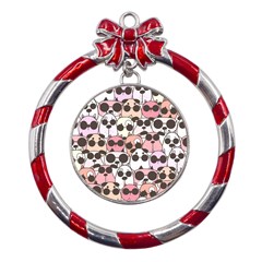 Cute-dog-seamless-pattern-background Metal Red Ribbon Round Ornament