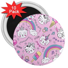 Beautiful-cute-animals-pattern-pink 3  Magnets (10 Pack)  by Simbadda