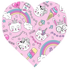 Beautiful-cute-animals-pattern-pink Wooden Puzzle Heart by Simbadda