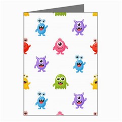 Seamless-pattern-cute-funny-monster-cartoon-isolated-white-background Greeting Cards (pkg Of 8) by Simbadda