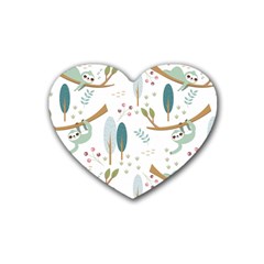 Pattern-sloth-woodland Rubber Heart Coaster (4 Pack) by Simbadda