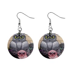 Graffiti Owl Design Mini Button Earrings