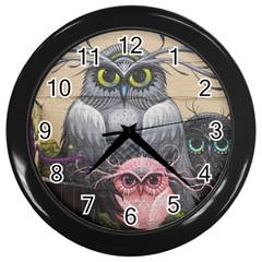 Graffiti Owl Design Wall Clock (Black)