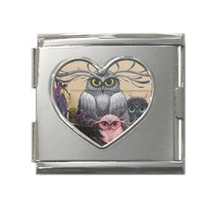 Graffiti Owl Design Mega Link Heart Italian Charm (18mm)