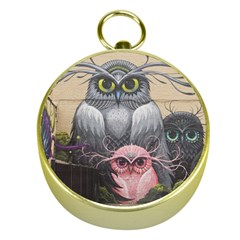 Graffiti Owl Design Gold Compasses