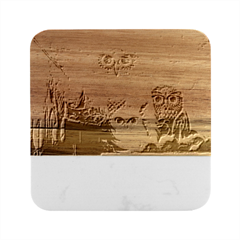 Graffiti Owl Design Marble Wood Coaster (Square)