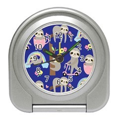 Hand-drawn-cute-sloth-pattern-background Travel Alarm Clock by Simbadda