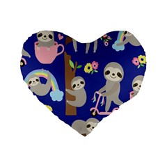 Hand-drawn-cute-sloth-pattern-background Standard 16  Premium Heart Shape Cushions