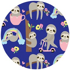 Hand-drawn-cute-sloth-pattern-background Wooden Puzzle Round by Simbadda
