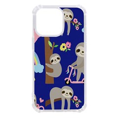 Hand-drawn-cute-sloth-pattern-background Iphone 13 Pro Tpu Uv Print Case by Simbadda