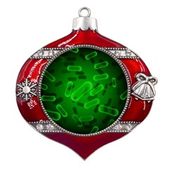 Green-rod-shaped-bacteria Metal Snowflake And Bell Red Ornament