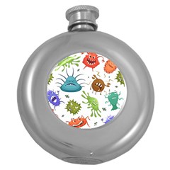 Dangerous-streptococcus-lactobacillus-staphylococcus-others-microbes-cartoon-style-vector-seamless-p Round Hip Flask (5 Oz) by Simbadda