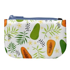 Seamless-tropical-pattern-with-papaya Large Coin Purse by Simbadda