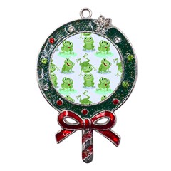 Cute-green-frogs-seamless-pattern Metal X mas Lollipop With Crystal Ornament