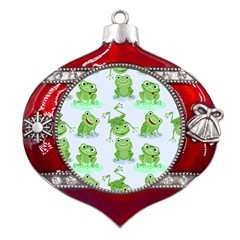 Cute-green-frogs-seamless-pattern Metal Snowflake And Bell Red Ornament