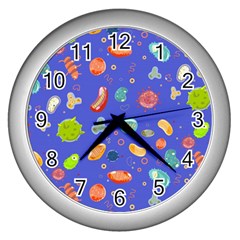 Virus-seamless-pattern Wall Clock (silver)